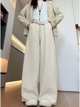 Outzidr - Cream High Waist Wide Leg Pant