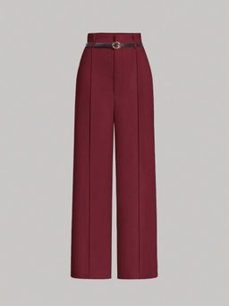 Outzidr - Burgundy High Waist Front Pleated Pant