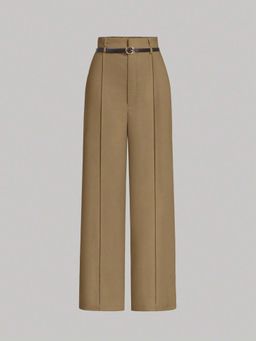 Outzidr - Beige High Waist Front Pleated Pant