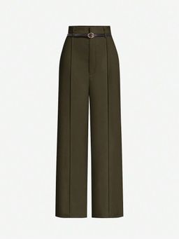 Outzidr - Olive High Waist Front Pleated Pant