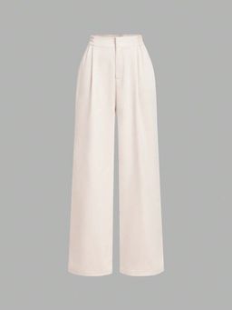 Outzidr - White High Waist Front Pleated Pant