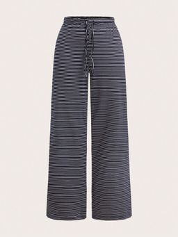 Outzidr - Striped Drawstring Wide Leg Trousers