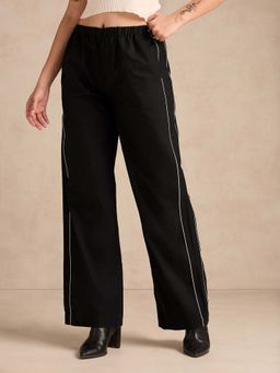 Outzidr - Black Pintuck Wide Leg Trouser