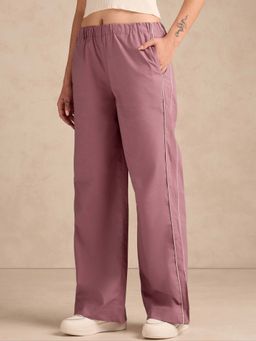 Outzidr - Mauve Pintuck Wide Leg Trouser