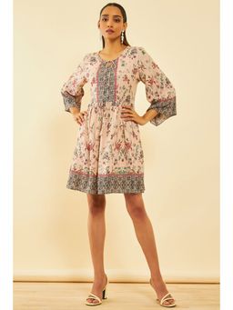 Soch - Women Beige Rayon Floral Mini Dress