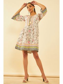 Soch - Women Peach Rayon Floral Mini Dress
