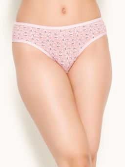 Clovia - Low Waist Floral Print Bikini Panty in Baby Pink - Cotton