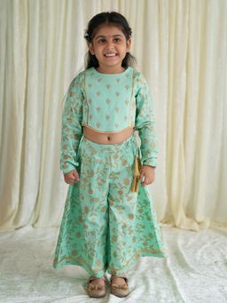 TIBER TABER - Girl Ethnic Co-ord Embroidered - Green (Set of 2)
