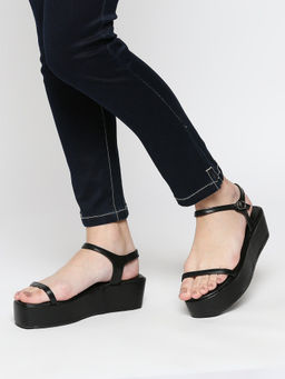 Twenty Dresses by Nykaa Fashion - Black Square Toe Strappy Wedges