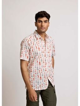 RATAN JAIPUR - White & Red Half Sleeves Cotton Shirt