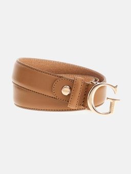 Guess - Women Tan Leather Solid Belt