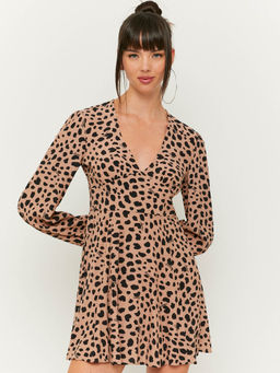 TALLY WEiJL - Animal Print Mini Dress In Black-Amber Brown