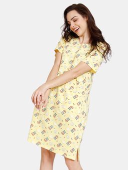 Zivame - Summer Treat Knit Cotton Mid Length Nightdress - Popcorn - Yellow