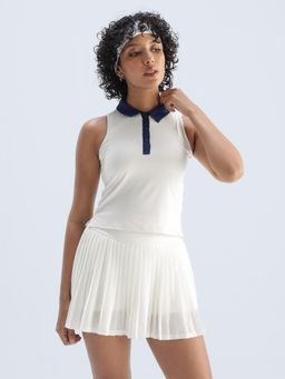 Cava Athleisure - White Contrast Techpique Sleeveless Polo T-Shirt