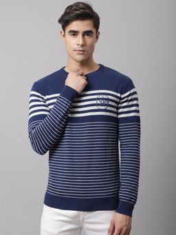 Cantabil - Men Stripes Navy Blue Sweater