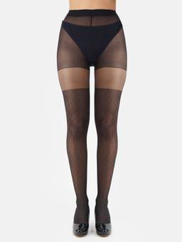 NEXT2SKIN - Womens Nylon Sheer Transparent Pattern Pantyhose Stocking - Black