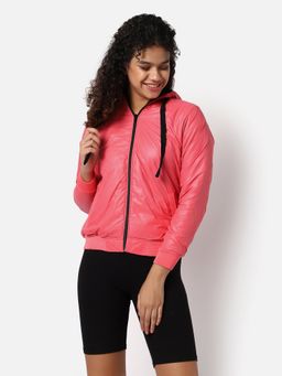 Campus Sutra - Womens Solid Bomber Jacket Peach
