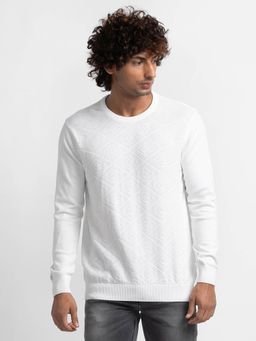 Spykar - Ecru Cotton Full Sleeve Casual Sweater for Men