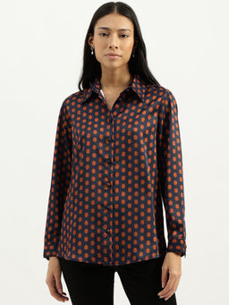 United Colors of Benetton - Navy Blue Spread Collar Polka Print Shirt