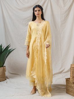 Naaz By Noor - Iris Yellow Ensemble Kurta With Pant And Dupatta (Set of 3)