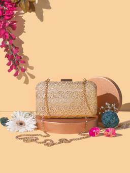 AMYRA - Gold Cutwork Box Clutch