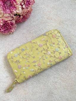 AMYRA - Blossom Silk Embroidered Wallet Yellow