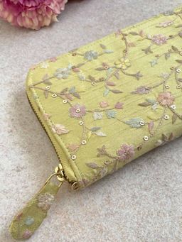 AMYRA - Cynthia Floral Embroidered Wallet Yellow