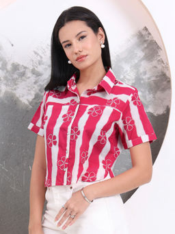 Yufta - Pink Striped and Floral Print Shirt
