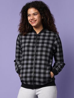 Campus Sutra - Womens Checks Cotton Jacket Black