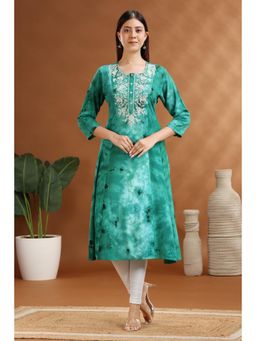 Cotton Culture - Women Green Rayon Floral Kurta