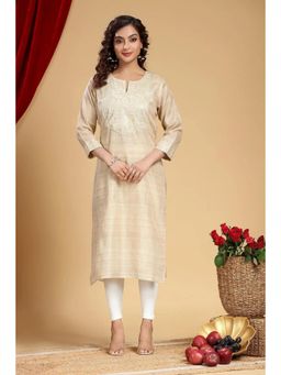 Cotton Culture - Women Beige Chanderi Floral Kurta