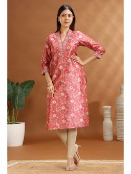 Cotton Culture - Women Peach Chanderi Floral Kurta