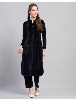 Monte Carlo - Women Blue Wool Blend Floral Kurta