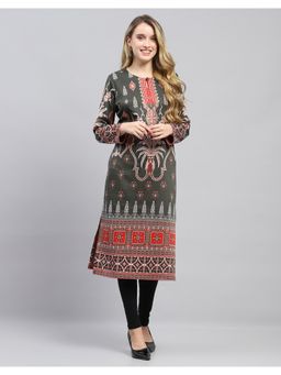 Monte Carlo - Women Olive Wool Blend Floral Kurta