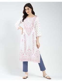 Monte Carlo - Women White Viscose Floral Kurta