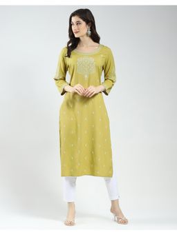 Monte Carlo - Women Green Viscose Embroidered Kurta