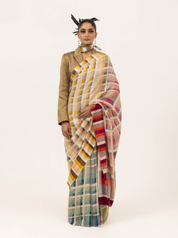 UNALLUME BY NISHA - Modern Mosaic Silk Saree with Unstitched Blouse - Multi-Color