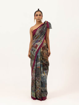 UNALLUME BY NISHA - Silk Saree with Unstitched Blouse - Multi-Color