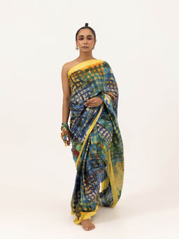 UNALLUME BY NISHA - Block And Blend Silk Saree with Unstitched Blouse - Multi-Color