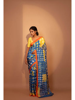 UNALLUME BY NISHA - Twilight Tango Silk Saree with Unstitched Blouse - Blue