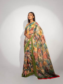 UNALLUME BY NISHA - Garden Oasis Silk Saree with Unstitched Blouse - Multi-Color