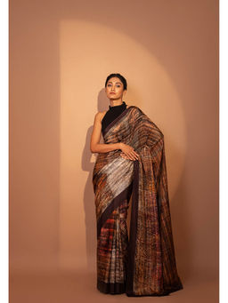 UNALLUME BY NISHA - Celosia King Coral Silk Saree with Unstitched Blouse - Brown