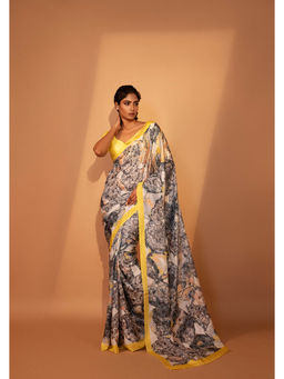 UNALLUME BY NISHA - Urban Chic Amber Silk Saree with Unstitched Blouse - Multi-Color