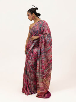 UNALLUME BY NISHA - Crimson Tide Silk Saree with Unstitched Blouse - Pink