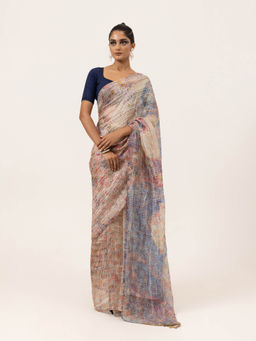 UNALLUME BY NISHA - Marble Muse Silk Saree with Unstitched Blouse - Multi-Color