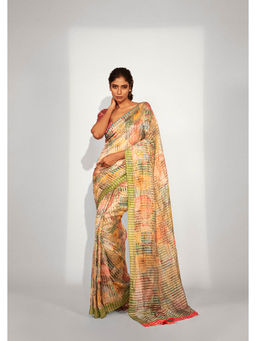 UNALLUME BY NISHA - Celestial Bloom Silk Saree with Unstitched Blouse - Yellow