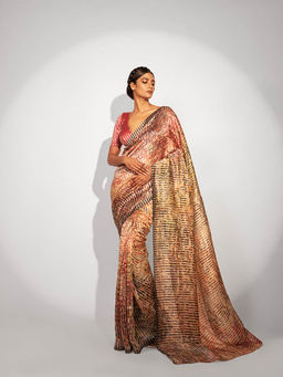 UNALLUME BY NISHA - Blossom Mirage Floral Silk Saree with Unstitched Blouse - Multi-Color