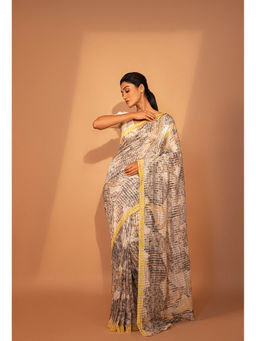 UNALLUME BY NISHA - Misty Citrus Silk Saree with Unstitched Blouse - Multi-Color