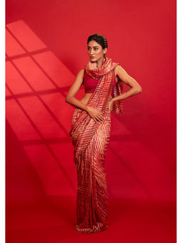 UNALLUME BY NISHA - Scarlet Bloom Silk Saree with Unstitched Blouse - Red