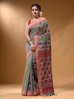 Arhi - Grey Silk Matka Soft Nakshi Pallu Saree with Unstitched Blouse